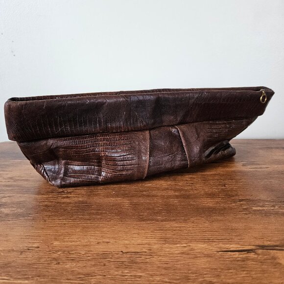 Vintage 30s Baguette Lizard Skin Brown Clutch - Picture 3 of 6